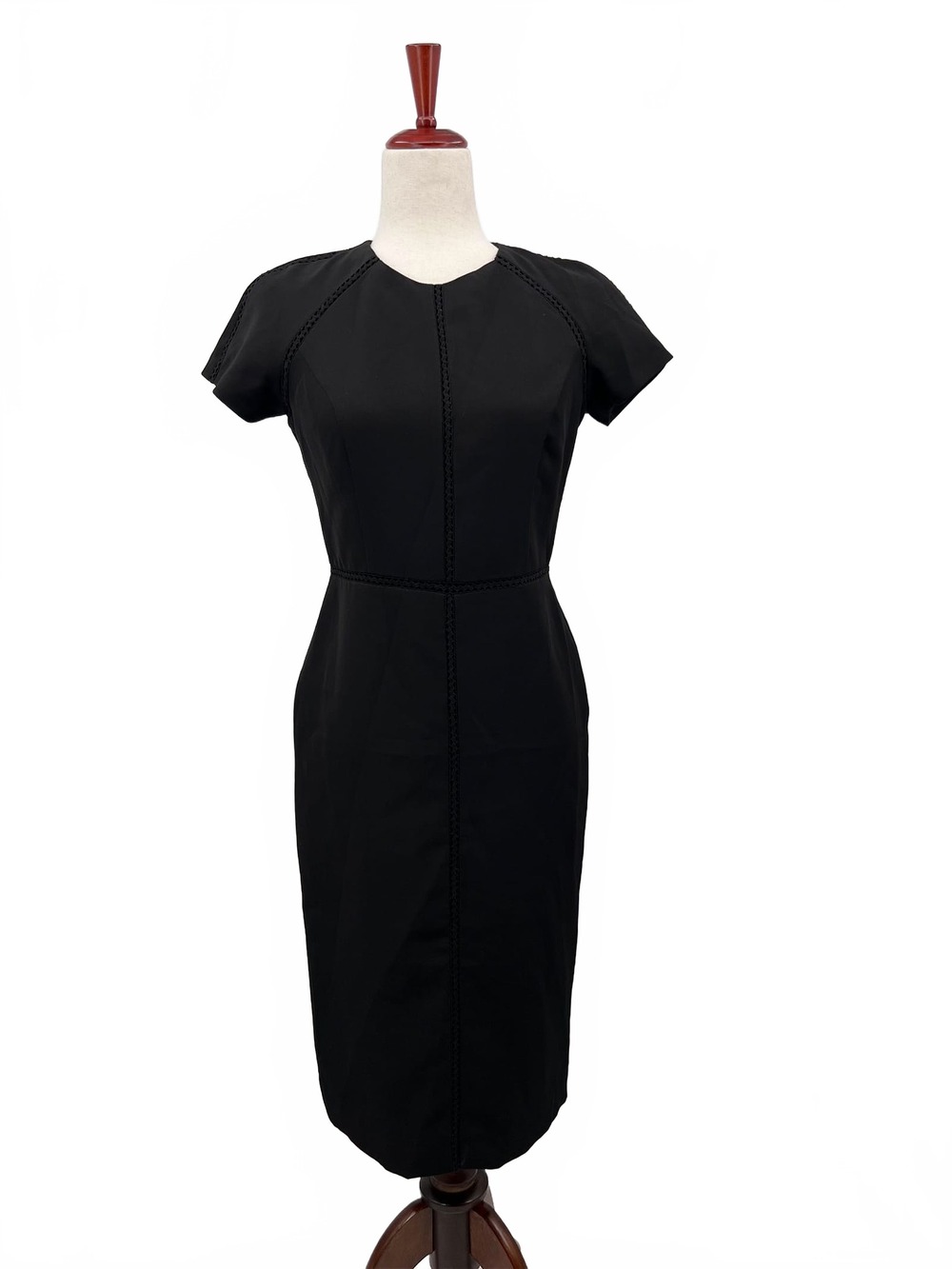 Maggy London Black Midi Dress Pencil Short Sleeve | Womens 2